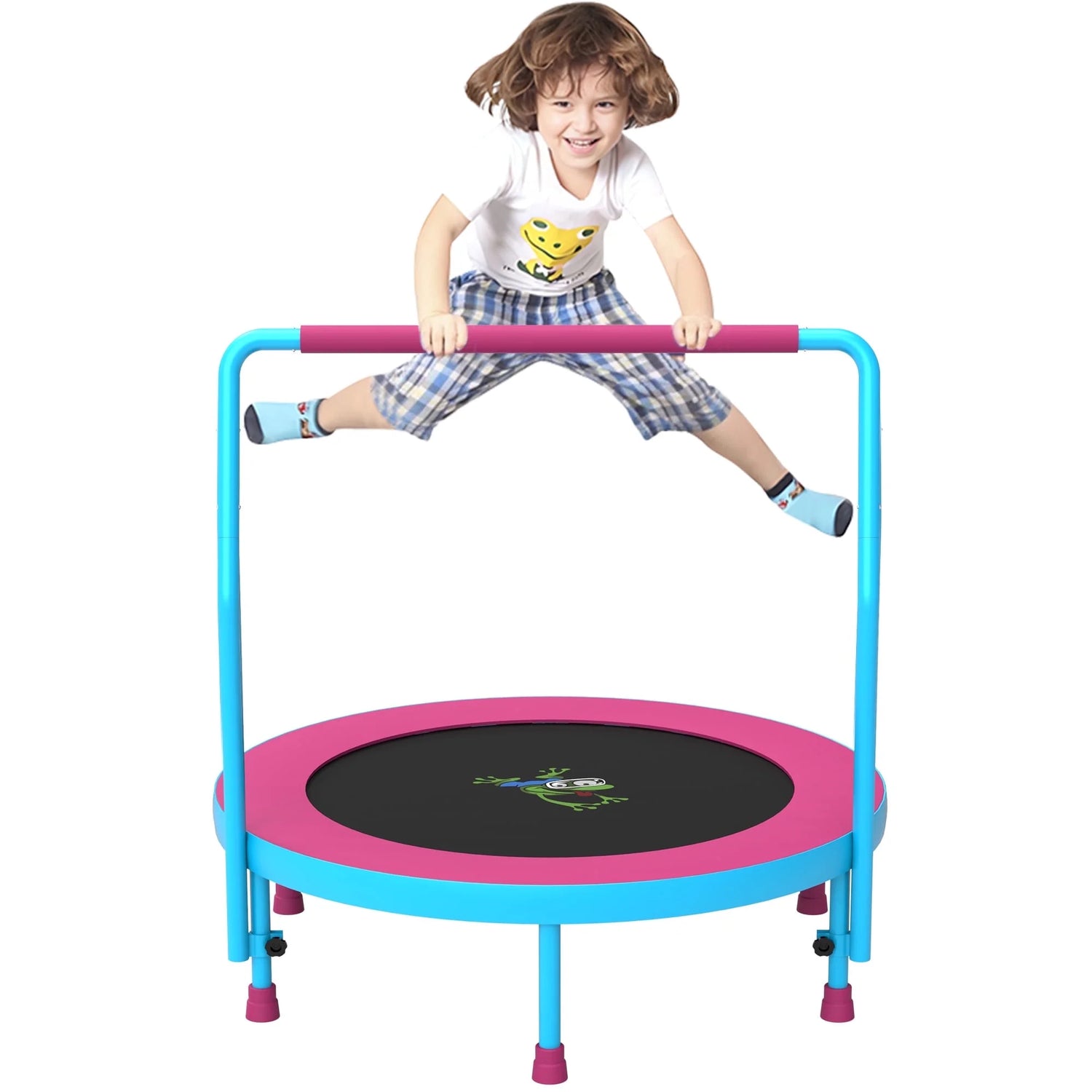 36'' Mini Trampoline for Kids, 3FT Toddler Trampoline with Handle, Foldable Kids Trampoline Indoor/Outdoor for Toddlers Ages 3-6, Small Fitness Rebounder Trampoline, Easy Storage